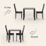 3 Piece Dining Table Set for 2, Glass Kitchen Table and Chairs with Upholstered PU Leather Chairs for Apartment, Small Space, Black