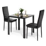 3 Piece Dining Table Set for 2, Glass Kitchen Table and Chairs with Upholstered PU Leather Chairs for Apartment, Small Space, Black