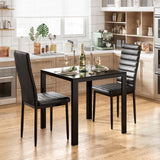 3 Piece Dining Table Set for 2, Glass Kitchen Table and Chairs with Upholstered PU Leather Chairs for Apartment, Small Space, Black