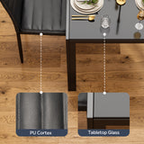 3 Piece Dining Table Set for 2, Glass Kitchen Table and Chairs with Upholstered PU Leather Chairs for Apartment, Small Space, Black