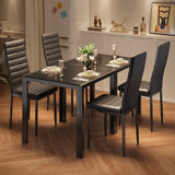 3 Piece Dining Table Set for 2, Glass Kitchen Table and Chairs with Upholstered PU Leather Chairs for Apartment, Small Space, Black