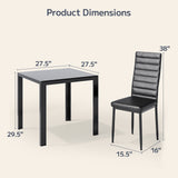 3 Piece Dining Table Set for 2, Glass Kitchen Table and Chairs with Upholstered PU Leather Chairs for Apartment, Small Space, Black