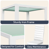 3 Piece Dining Table Set for 2, Glass Kitchen Table and Chairs with Upholstered PU Leather Chairs for Apartment, Small Space, White