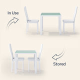 3 Piece Dining Table Set for 2, Glass Kitchen Table and Chairs with Upholstered PU Leather Chairs for Apartment, Small Space, White