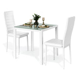 3 Piece Dining Table Set for 2, Glass Kitchen Table and Chairs with Upholstered PU Leather Chairs for Apartment, Small Space, White