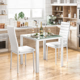 Dining Table Set for 2, Asofer 3 Pieces  Kitchen Table and PU Leather Chairs Set for Small Space, White