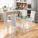 3 Piece Dining Table Set for 2, Glass Kitchen Table and Chairs with Upholstered PU Leather Chairs for Apartment, Small Space, White
