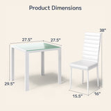 3 Piece Dining Table Set for 2, Glass Kitchen Table and Chairs with Upholstered PU Leather Chairs for Apartment, Small Space, White