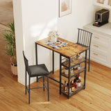 Asofer Dining Table for 2 Persons with PU Upholstered Chairs and 3 Storage Shelves for Small Space Ktchen,Retro