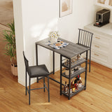 Asofer Dining Table for 2 Persons with PU Upholstered Chairs and 3 Storage Shelves for Small Space Ktchen