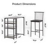 Asofer Dining Table for 2 Persons with PU Upholstered Chairs and 3 Storage Shelves for Small Space Ktchen