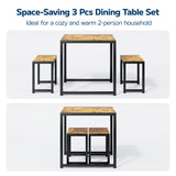 Asofer 3-Piece Square Table & Chair Set, Space Saving Dining Table Set with Metal Frame Table for Kitchen, Dining Room, Retro