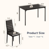 Asofer Dining Table Set for 4, Wood Dining Table with 4 PU Leather Chair for Home and Kitchen, Black