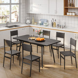 Asofer 63” Dining Table Set with PU chairs for Breakfast Nook, Dinner Table 6 for Small Space Comfortably Square, Black