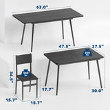 Asofer 63” Dining Table Set with PU chairs for Breakfast Nook, Dinner Table 6 for Small Space Comfortably Square, Black