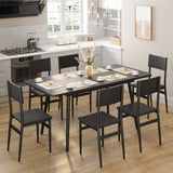 Asofer 63” Dining Table Set with PU chairs for Breakfast Nook, Dinner Table 6 for Small Space Comfortably Square, Black