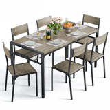 Asofer Dinning Table Set for 6, Morden Comedor De 6 Sillas y Mesa with Wood High Back Seating Chairs