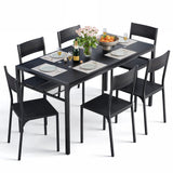 Asofer Dinning Table Set for 6, Morden Comedor De 6 Sillas y Mesa with Wood High Back Seating Chairs