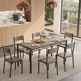 Asofer Dinning Table Set for 6, Morden Comedor De 6 Sillas y Mesa with Wood High Back Seating Chairs