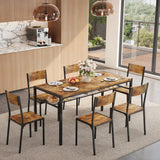 Asofer Dinning Table Set for 6, Morden Comedor De 6 Sillas y Mesa with Wood High Back Seating Chairs