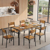 Dining Table Set for 6 with Chairs, Asofer 7 Piece Large Kitchen Table Set for Apartment, Dining Room, Retro