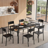 Asofer Dinning Table Set for 6, Morden Comedor De 6 Sillas y Mesa with Wood High Back Seating Chairs