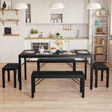 Asofer Dining Table Set for 6, Space-Saving Kitchen Table Set for Apartment, Black