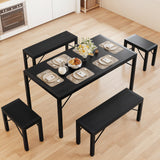 Asofer Dining Table Set for 6, Space-Saving Kitchen Table Set for Apartment, Black