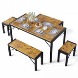 Asofer 63" Dining Table Set for 6, Kitchen Table Set with 4 Benches and Metal Frame, Retro Dinette Clearance