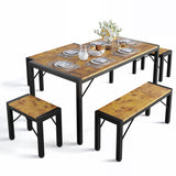 Asofer 63" Dining Table Set for 6, Kitchen Table Set with 4 Benches and Metal Frame, Retro Dinette Clearance