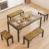 Asofer 63" Dining Table Set for 6, Kitchen Table Set with 4 Benches and Metal Frame, Retro Dinette Clearance