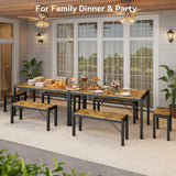 Asofer 63" Dining Table Set for 6, Kitchen Table Set with 4 Benches and Metal Frame, Retro Dinette Clearance