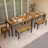 Asofer 63" Dining Table Set for 6, Kitchen Table Set with 4 Benches and Metal Frame, Retro Dinette Clearance