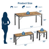 Asofer 63" Dining Table Set for 6, Kitchen Table Set with 4 Benches and Metal Frame, Retro Dinette Clearance