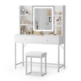 Asofer 6-Piece White Bedroom Set – Queen Bed Frame, LED Vanity, 2 Dressers, and 2 Nightst