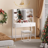 Asofer 6-Piece White Bedroom Set – Queen Bed Frame, LED Vanity, 2 Dressers, and 2 Nightst