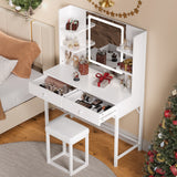 Asofer 6-Piece White Bedroom Set – Queen Bed Frame, LED Vanity, 2 Dressers, and 2 Nightst