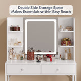 Asofer 6-Piece White Bedroom Set – Queen Bed Frame, LED Vanity, 2 Dressers, and 2 Nightst