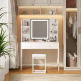 Asofer 6-Piece White Bedroom Set – Queen Bed Frame, LED Vanity, 2 Dressers, and 2 Nightst