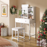 Vanity Desk with Mirror and Lights, Asofer Makeup Vanity Set with 2 Drawers for Bedroom Bathroom, White