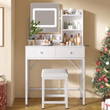 Vanity Desk with Mirror and Lights, Asofer Makeup Vanity Set with 2 Drawers for Bedroom Bathroom, White