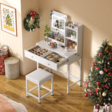 Vanity Desk with Mirror and Lights, Asofer Makeup Vanity Set with 2 Drawers for Bedroom Bathroom, White