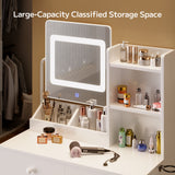 Vanity Desk with Mirror and Lights, Asofer Makeup Vanity Set with 2 Drawers for Bedroom Bathroom, White