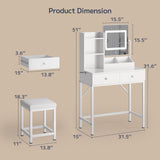 Vanity Desk with Mirror and Lights, Asofer Makeup Vanity Set with 2 Drawers for Bedroom Bathroom, White