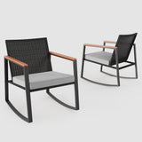 3 Pieces Patio Wicker Chairs Set, Asofer  Rocking Patio Bistro Set with Caffee Table for Poolside,Yard, Porch