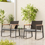 3 Pieces Patio Wicker Chairs Set, Asofer  Rocking Patio Bistro Set with Caffee Table for Poolside,Yard, Porch