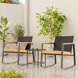 Patio furniture Sets of 3, Asofer Rocking Patio Bistro Set with Caffee Table for Poolside,Yard, Porch, Gray