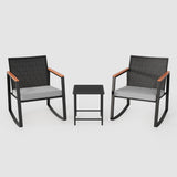 3 Pieces Patio Wicker Chairs Set, Asofer  Rocking Patio Bistro Set with Caffee Table for Poolside,Yard, Porch