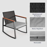 Asofer 3 Pieces Patio Bistro Wicker Chairs , All-Weather Outdoor Rattan Conversation Set with Glass Table for Lawn, Poolside, Porch