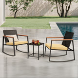 3 Pieces Patio Wicker Chairs Set, Asofer  Rocking Patio Bistro Set with Caffee Table for Poolside,Yard, Porch